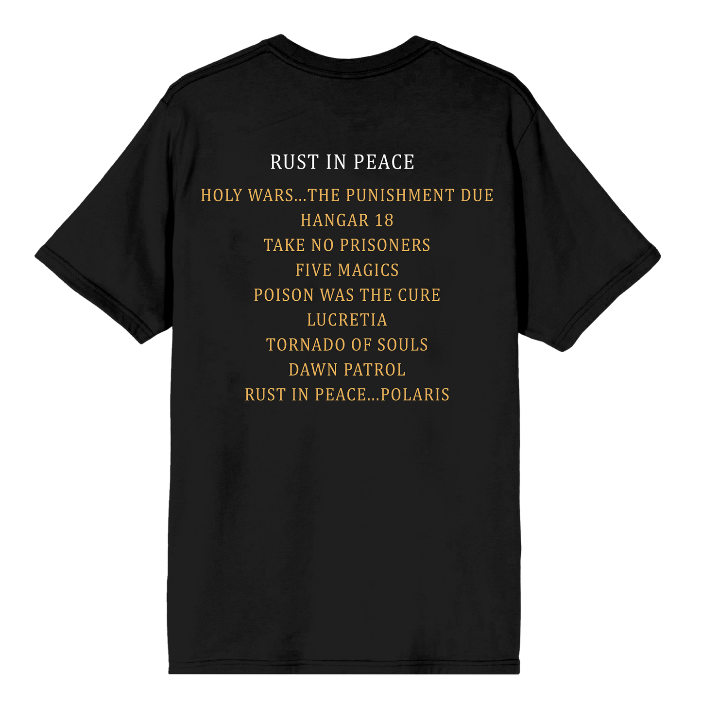 Megadeth Rust In Peace tracklist tee back view - official Megadeth merch