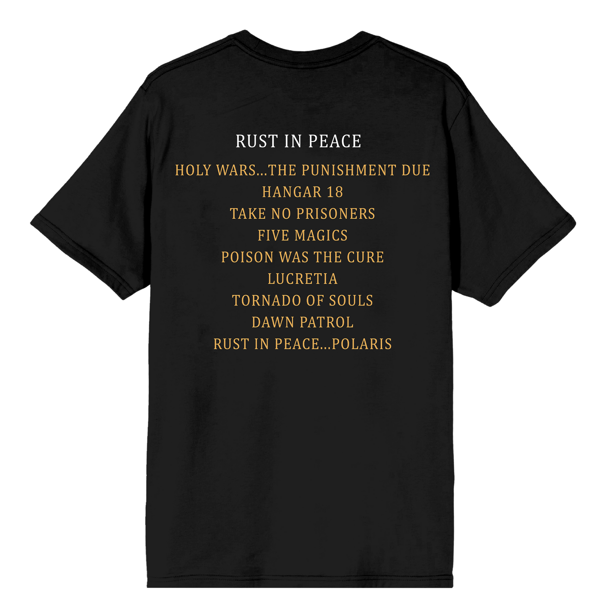 Megadeth Rust In Peace tracklist tee back view - official Megadeth merch